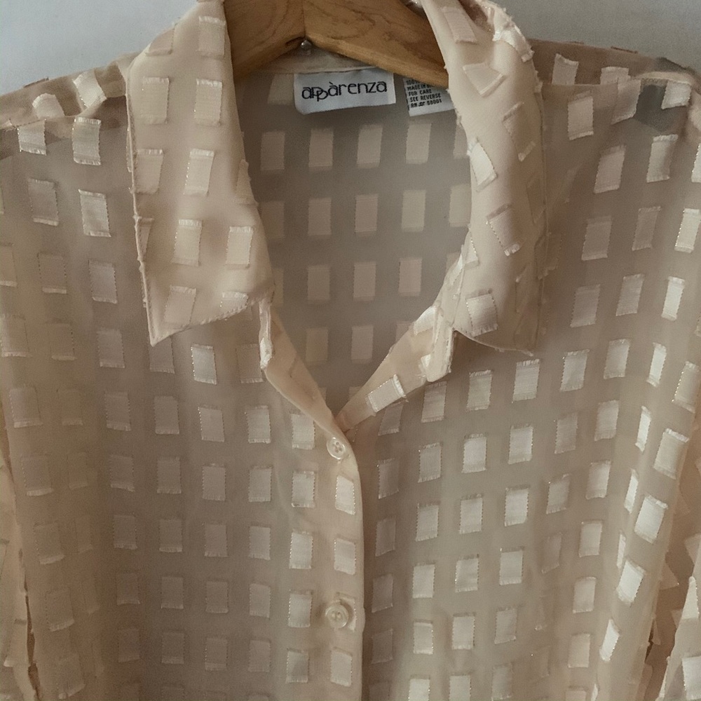 Vintage cream sheer champagne rectangle print top - Picture 7 of 8